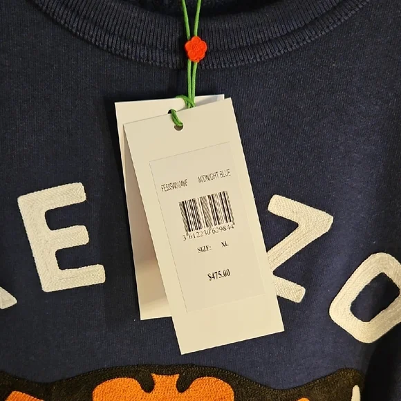 Kenzo Blue and Orange Crewneck Sweatshirt with Lucky Tiger Design